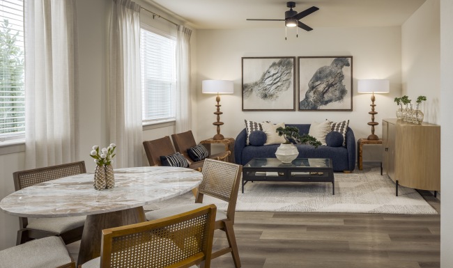 a large living area with seating 