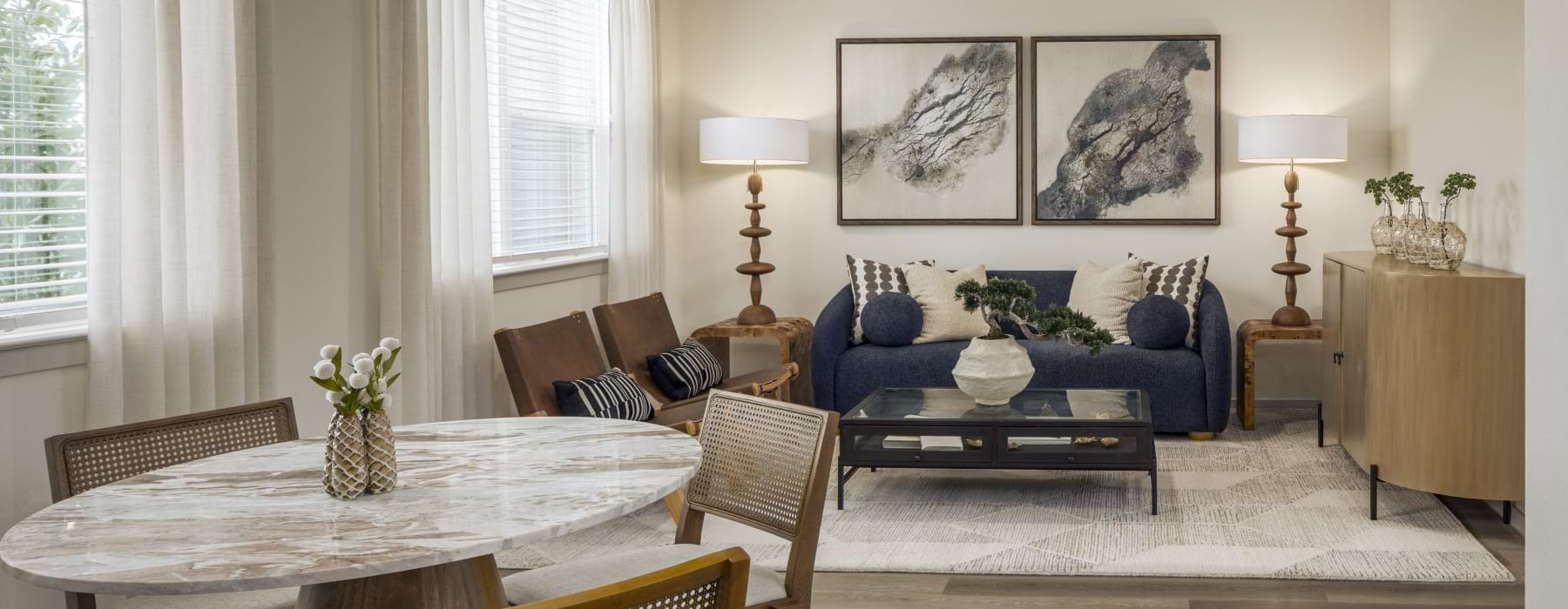 a large living area with seating 